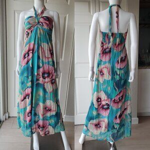 xhilaration blue & pink floral print maxi halter dress